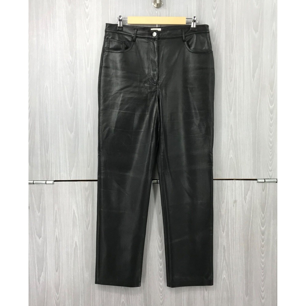 Aritzia Wilfred Melina Faux Leather Pants Women's 10 Black High Rise Straight